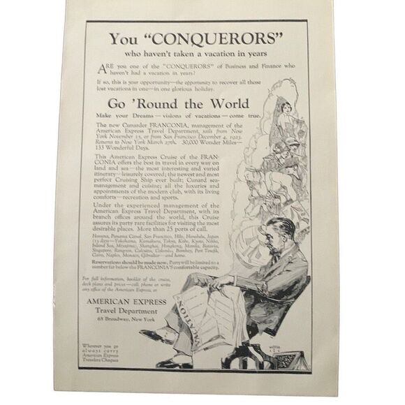 Vintage 1923 American Express Travel Department Conquerors Ad Advertisement - Picture 2 of 4